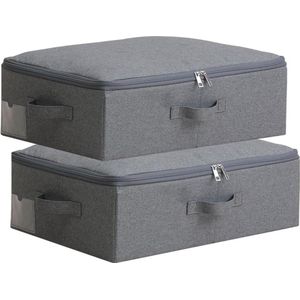 Opvouwbare opslagcontainers - Set van 2 - 52 x 36 x 16 cm - Zacht ritsdeksel - Stofdicht en wasbaar - Organizerbakken voor planken - Kledingkast - Zwart/grijs .