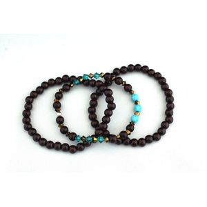 1 x Elastische Armband met Kristallen en 2 x houten kralen armbanden A kwaliteit - 21 cm - Swarovski - Trendy - Cadeau - Kerstcadeau - Sinterklaas - Uni-sex - Accessoires - Kralenarmband - Houtenkralen - Armbanden - Stoer
