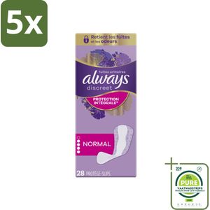 5 x Always - Inlegkruisjes - Long - Protection - 28 Inlegkruisjes - Grootverpakking - Incontinentieverzorging - Inlegkruisjes - Blaaszwakte - Discreet - Incontinentie