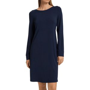 Hanro - Natural Elegance - Nachthemd - Donkerblauw - Knielengte - Lange Mouw
