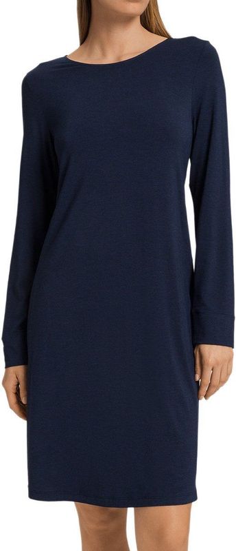 Hanro - Natural Elegance - Nachthemd - Donkerblauw - Knielengte - Lange Mouw