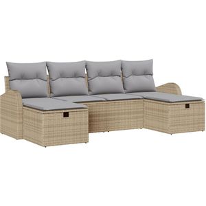 vidaXL - 6-delige - Tuin - Sofa - Set - met - Kussens - Beige - Poly - Riet