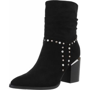 ZoeZo Design - half hoge laarzen - suedine - met bling en studs - maat 36 - hakhoogte 7 cm - iets geplooide bovenzijde- ritssluiting aan de binnenzijde - zwart