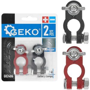 GEKO Aluminium accuklemmen set - 2 stuks - rood en zwart - voor 6V/12V batterijen