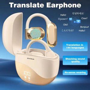 AI Vertaaloortjes met Touch Control – Beige – Ondersteunt 144 Talen – Draadloze Bluetooth 5.4 Oordopjes met LED Display – Type-C Oplaadbaar – Voor Vergaderingen, Reizen, Studeren