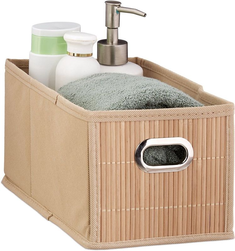 Relaxdays opbergmand bamboe - badkamer mand - stoffen opbergbox - opbergdoos stof - mandje - Naturel