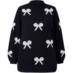 MIAMODA MIAMODA - Dames - Trui Regular Fit strikjes met sierkraaltjes - Zwart - Maat 46+