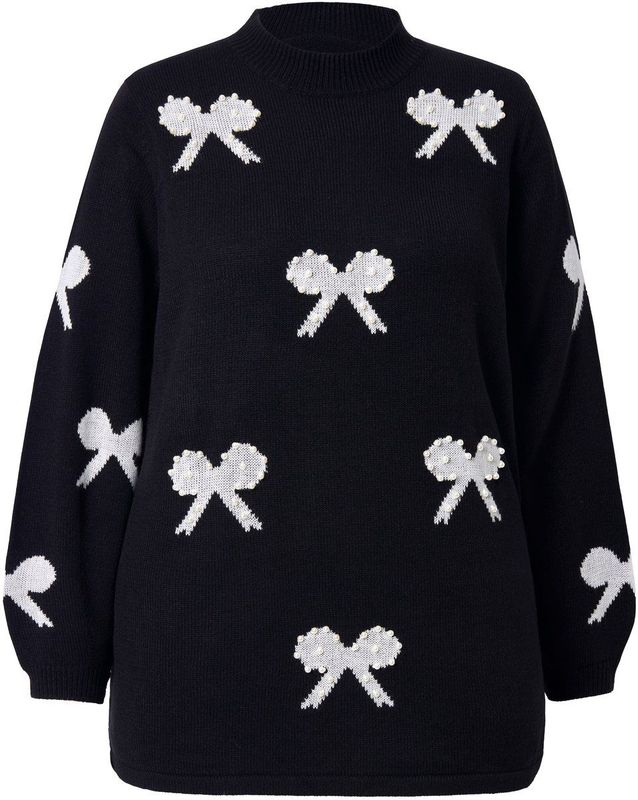 MIAMODA MIAMODA - Dames - Trui Regular Fit strikjes met sierkraaltjes - Zwart - Maat 46+