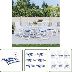 The Living Store Stoelkussens 6 st 50x50x7 cm stof gestreept wit en blauw - Stoelkussens - Outdoor Kussens - Tuinkussens - Lounge Kussens - Terras Kussens