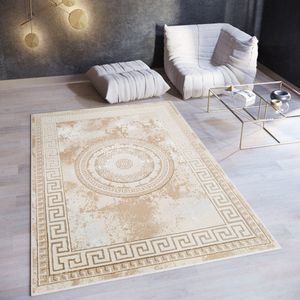 Tapiso Ares Vloerkleed Beige Frame Laagpolig Woonkamer Tapijt Maat- 80x150