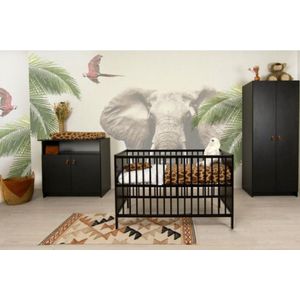 Bebies First Babykamer Yara Dicht - Babybed & Commode & Kledingkast - Verstelbare bodem – Zwart