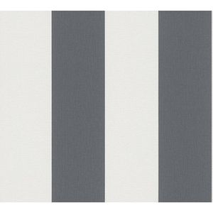 STREPEN BEHANG | Linnenstructuur - Donkergrijs Wit - A.S. Création Pure Elegance