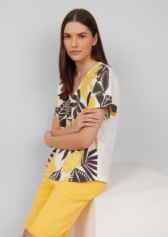 s.Oliver - T-Shirt - V-hals - Zacht - Jersey Stofmix met Linnen