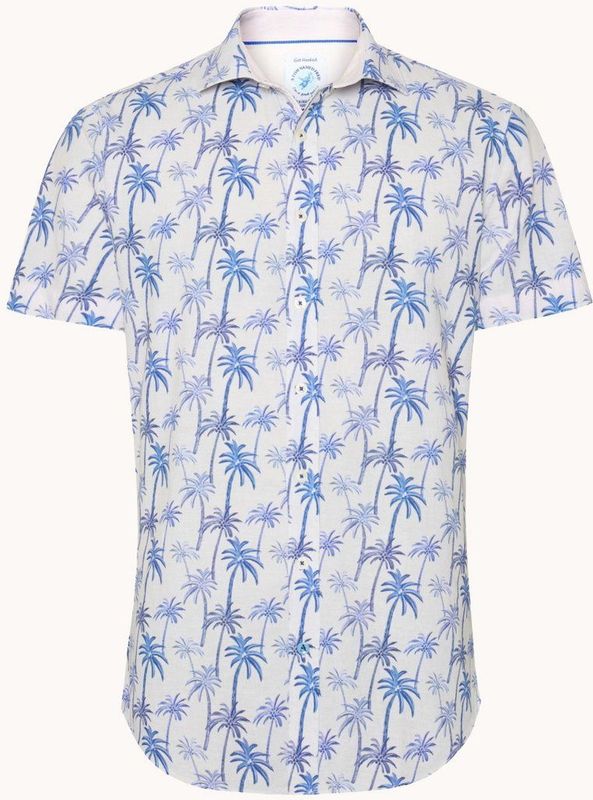 A Fish Named Fred Korte Mouw Overhemd Katoen/Linnen Palm Trees Off White (31.073.101)