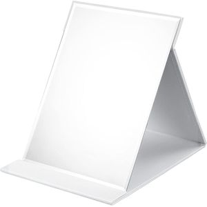 Vouwbare Spiegel - Portable Tafel Spiegel - Multi Stand Hoek - Reis Spiegel - Super HD Makeup Spiegel - Vouwbare Spiegel met PU Leren Cover - Inklapbare Spiegel - 21x15cm (Wit)