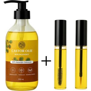 Castor Olie Groeiserum Set - 250ml + 2 Applicators - Voor Langere Wimpers, Volle Wenkbrauwen en Gezond Haar