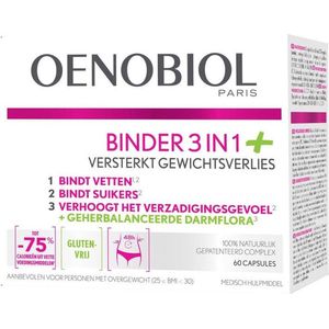 OENOBIOL Binder 3in1 - Afslankpillen voor snel afvallen - Fatburners - Gewichtsverlies - 60 Capsules