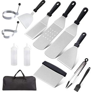 11-delige grillspatelset - roestvrij staal - professionele grillplaat accessoireset - Teppanyaki BBQ Grill Brush
