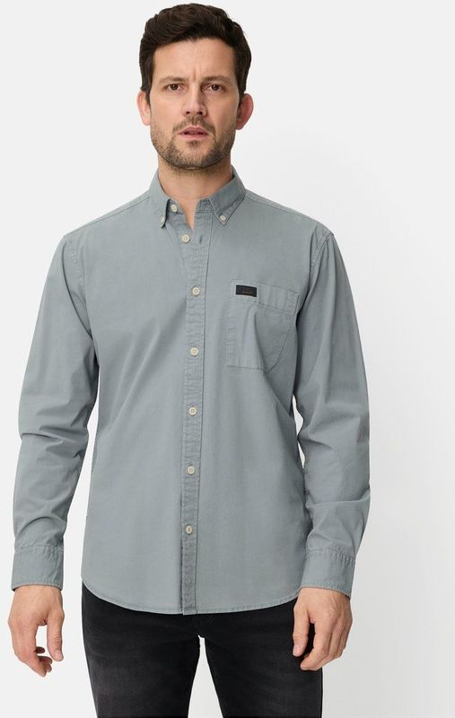 camel active - Longsleeve Shirt - Steenblauw - Met Button-down Kraag