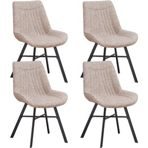 Dimehouse Set van 4 Eetkamerstoelen Jada Chenille Stof Beige - Zonder Armleuningen - Stof - Industrieel