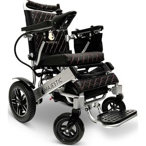 COMFYGO IQ-8000 Elektrische rolstoel, Lichtgewicht, Draadloze afstandsbediening, Handmatig opvouwbaar, Niet achterover leunen, 12AH Li-ion, tot 20km, 45cm, Zilver frame & Zwart leer textiel