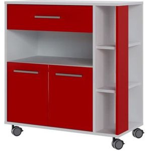 ECO Trolley 2 deuren 1 la - Wit en rood - L 80 x D 39 x H 87 cm