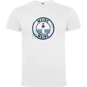 Wit Wanna have t-shirt voor de echter Amerika liefhebber Poststamp / Poststempel USA Amerikaanse staat Maine Print Full Color Maat S