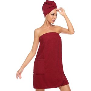 Goodivery ® Comfortabele Sauna Kilt voor Vrouwen met Handige Haarhanddoek en Verstelbare Klittenbandsluiting