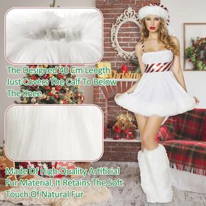 Allecto Plus - Witte Harige beenwarmers van 40 cm voor Volwassenen | Kerst Kostuum Accessoires | Zachte Pluizige Boot Manchetten