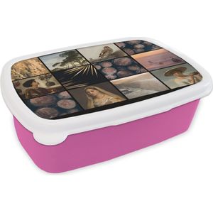 Broodtrommel Roze - Lunchbox - Brooddoos - Collage - Oude meesters - Kleuren - 18x12x6 cm - Kinderen - Meisje