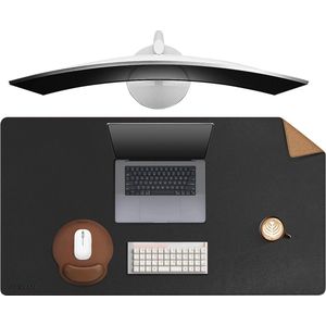 Bureauonderlegger van 40 x 236 inch groot met kurk en leer - Waterdichte muismat voor bureau - Gaming thuiskantoor - Zwart Desk Mat