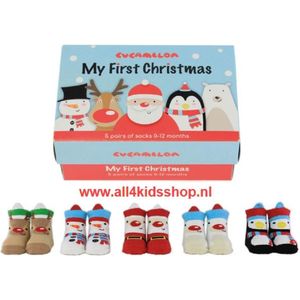 KERST Cadeau doosje - baby sokjes - My first christmas - 0 tot 12 mnd