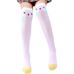 Kniekousen - 1 paar kniekousen meisjes Uil roze-wit - lange sokken - 6-12 jaar - 100% elastisch katoen - cadeau meisjes - dierenprint