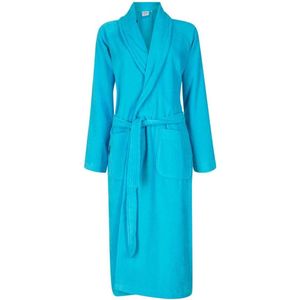 Unisex badjas aquablauw - velours katoen - sjaalkraag - maat L/XL