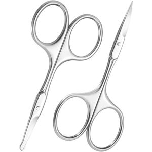 Set van 2 kleine vachtscharen voor neushaar - baardschaar - wenkbrauwschaar - veiligheidsschaar - mini-trimkit - roestvrij staal - voor snor - baard - wimpers - gezichtshaar voor mannen en vrouwen