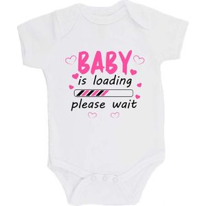 100% katoenen Romper bedrukt met grappige tekst Kado Cadeau Kraamkado Kraamcadeau ""Baby is loading"" 2.0 Unisex Katoen Wit/zwart/roze Maat 68/74