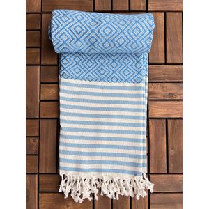 Hamamdoek | Saunalaken | Pestemal | Strandlaken | Badhanddoek, Douchelaken | Parkdeken | Yoga Deken | Handdoek - Multifunctioneel, Snel-Drogend - 100x180 cm - 100% Katoen - Dames - Heren | Model: Octopus - Lichtblauw