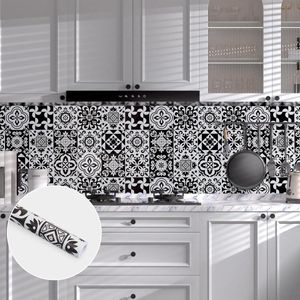 CSGoods - Tegelstickers voor keuken en badkamer, zwart/wit, zelfklevend, waterdicht, 30 x 300 cm.