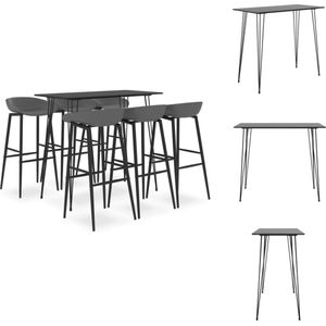 vidaXL Bartafel - Zwart - MDF en Metaal - 120 x 60 x 105 cm - Inclusief 6 Barkrukken - Grijs - PP en Metaal - 48 x 47.5 x 95.5 cm - Set tafel en stoelen