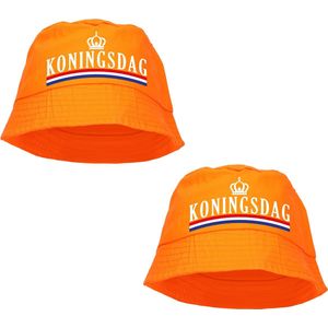 2x stuks Koningsdag bucket hat voor dames en heren - oranje - vissershoedje