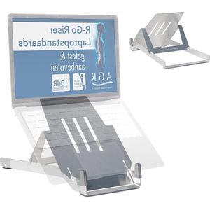 Laptop verhoger - Ergonomische R-Go Riser Standaard - AGR gecertificeerd - in hoogte verstelbaar - Opvouwbaar - Aluminium - 10-22 inch - Zilver laptop verhoger