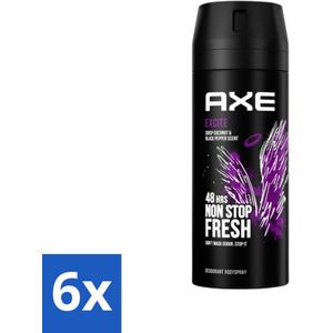 6 x Axe Deodorant Bodyspray Excite 150 ml - Deodorant - Deodorant Spray - Axe Excite - Kokosnoot - Zwarte Peper
