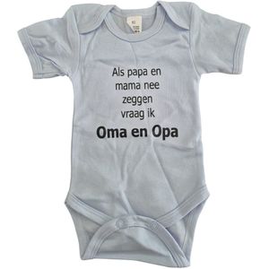 Baby romper met tekst ""Als papa en mama nee zeggen vraag ik oma en opa"" roze met zwarte bedrukking maat 68