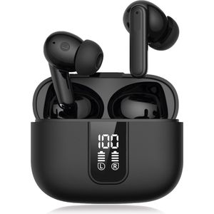 Nubex® Draadloze Oordopjes – Bluetooth Oordopjes – Oortjes draadloos – Oordopjes draadloos - Earpods geschikt - Draadloze oortjes bluetooth - Noise cancelling ANC+ENC - Universeel - BT 5.3 - Zwart