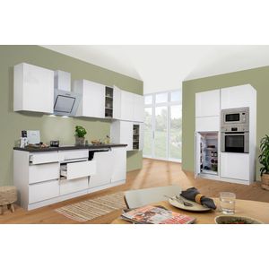 Goedkope keuken 445  cm - complete keuken met apparatuur Lorena  - Wit/Wit - soft close - keramische kookplaat - vaatwasser - afzuigkap - oven - magnetron  - spoelbak