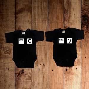 Rompers Tweeling Set ""Ctrl C Ctrl V"" - Zwart - 100% Katoen - Grappig Kraamcadeau - maat 56 - zwart korte mouw