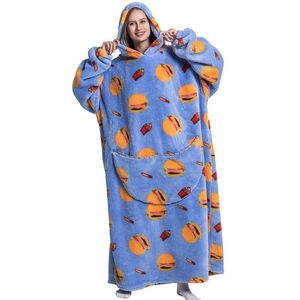 Nivard Hoodie Deken Met Mouwen - Onesie - Fleece Blanket - Dames - Heren - Kinderen - Plaid - Knuffeldeken - Extra Zacht & Warm - Hamburger