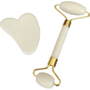 Jade Roller + Gua Sha - Anti Rimpels - Gezicht Massage - Wit - oDaani