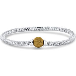 Silventi 9SIL-22914 Zilveren Popcorn Armband met Gele Zirkonia Bol - 0,8 cm Doorsnee - 18 cm Lengte - 0,3 cm Dikte - Rhodium - Zilver