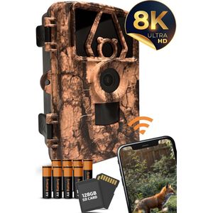 Noins® Professionele Wildcamera Pro Plus - 60 MP en 8K Ultra HD - Wildcamera Met Nachtzicht en Wifi - Met App -Wildcamera - Inclusief 8 Batterijen & 128GB SD Kaart - Wildcamera voor Buiten - Nachtcamera - Jachtcamera - Observatiecamera - Model 2024